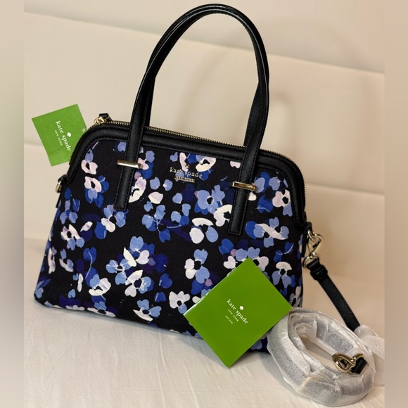 NWT Kate Spade Black and Blue Floral Satchel💙🖤 - Picture 1 of 9